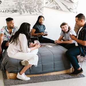 Students playing games in a dorm room
