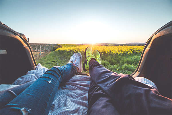 happy couple camping