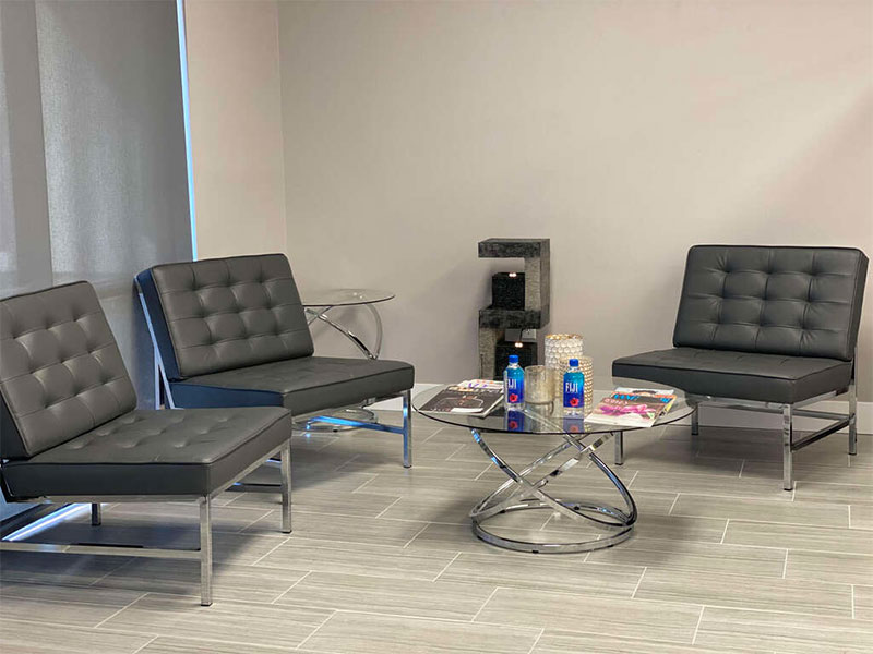 Office lobby with chairs and table