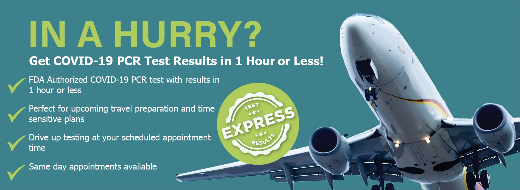 Express - Same Day Covid-19 PCR Testing - Get Results in 1 hour or less